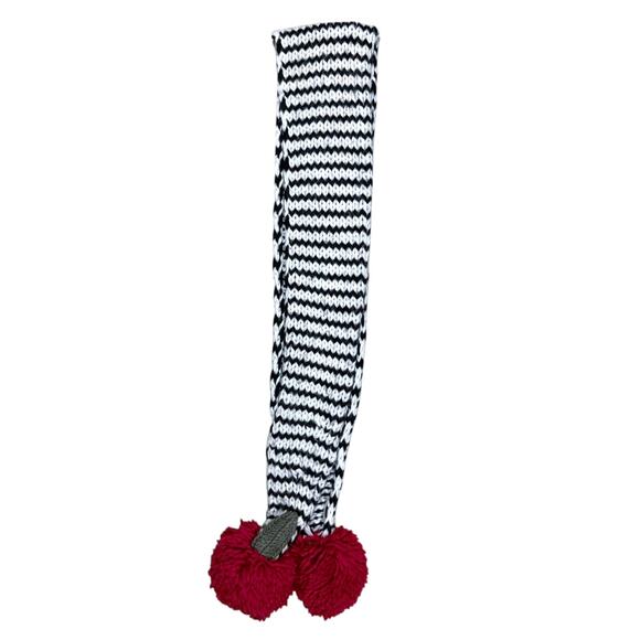 Kate Spade Chunky Knit Skinny Scarf Cherry Pom Winter Scarf Black & White OS - Picture 5 of 8